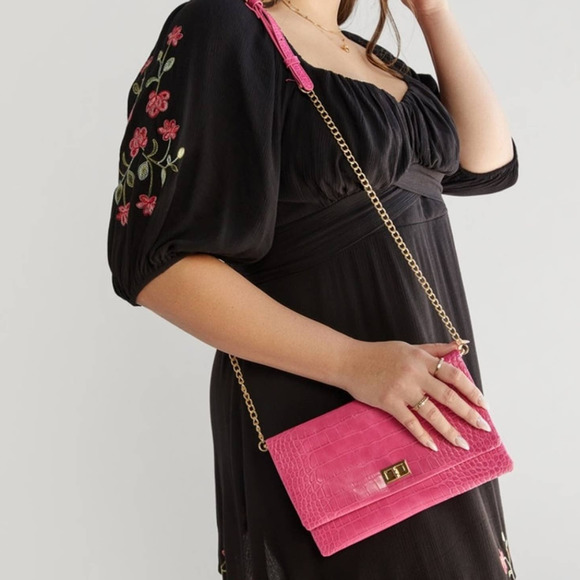 NWT Francesca's | Michele Croc Fold Over Crossbody, Fuchsia - Picture 2 of 8